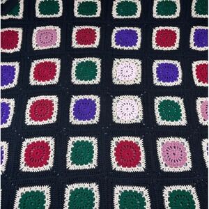 Vintage Handmade Granny Square Crochet Afghan Blanket Multicolor Boho Chic!